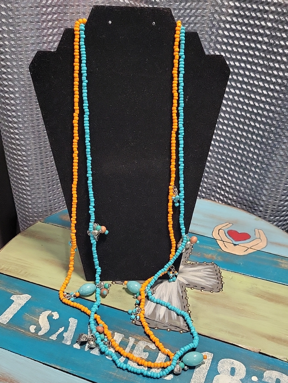 Chico's Turquoise and Orange Beaded Layered Necklace